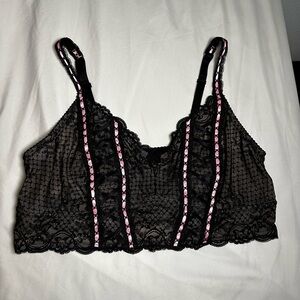 Torrid Intimates Retro Bombshell Lace Longline Bralette Black with Pink size 3